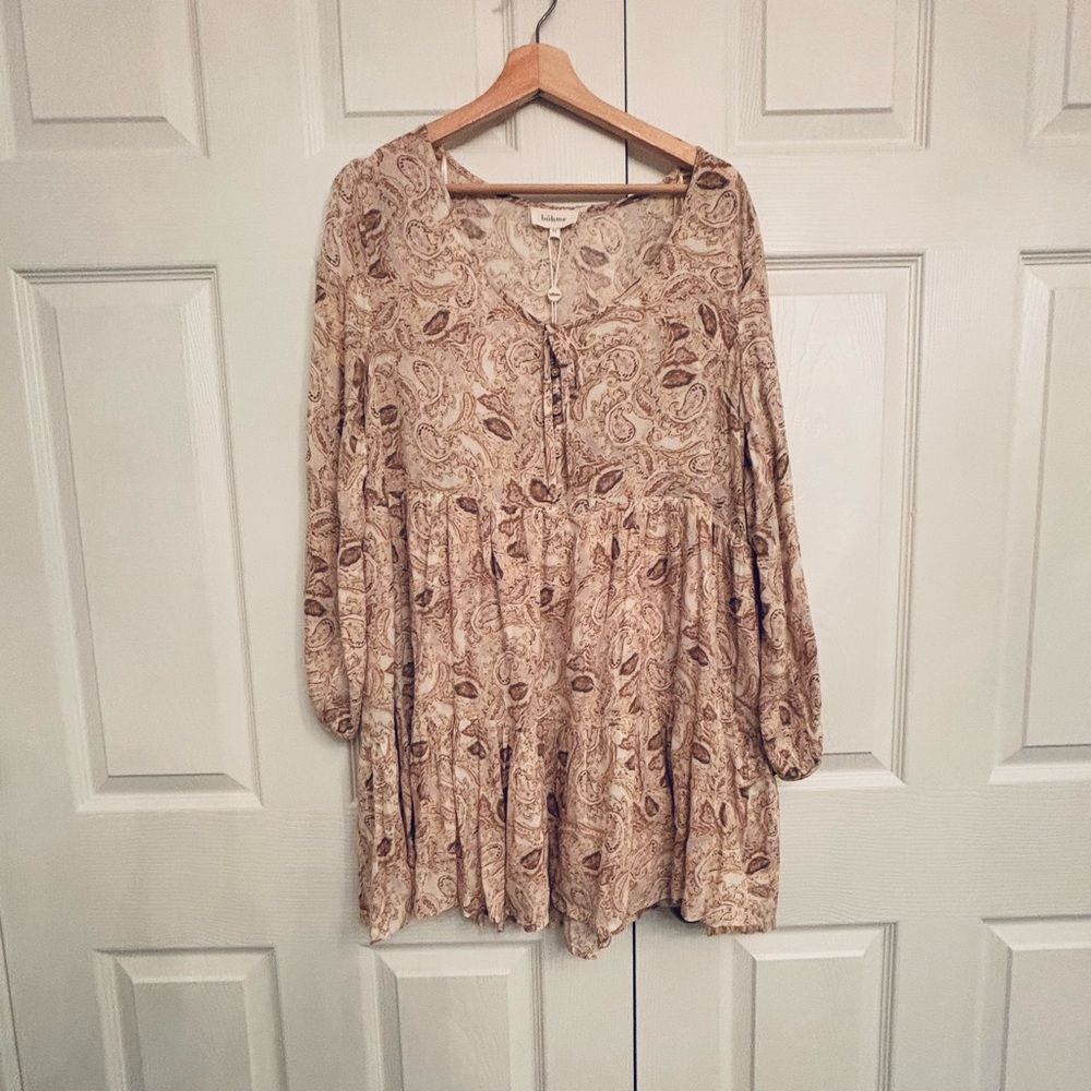Bohme Paisley Long Sleeve Mini Swing Dress
